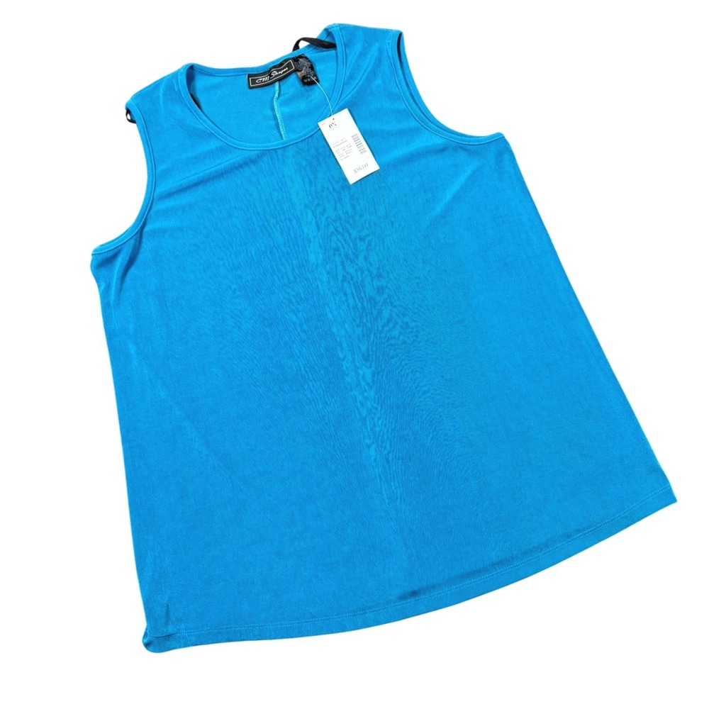 CM Shapes Tank‎ Top Womens 0X Blue Ribbed Sleeveless Shell Layering Casual
